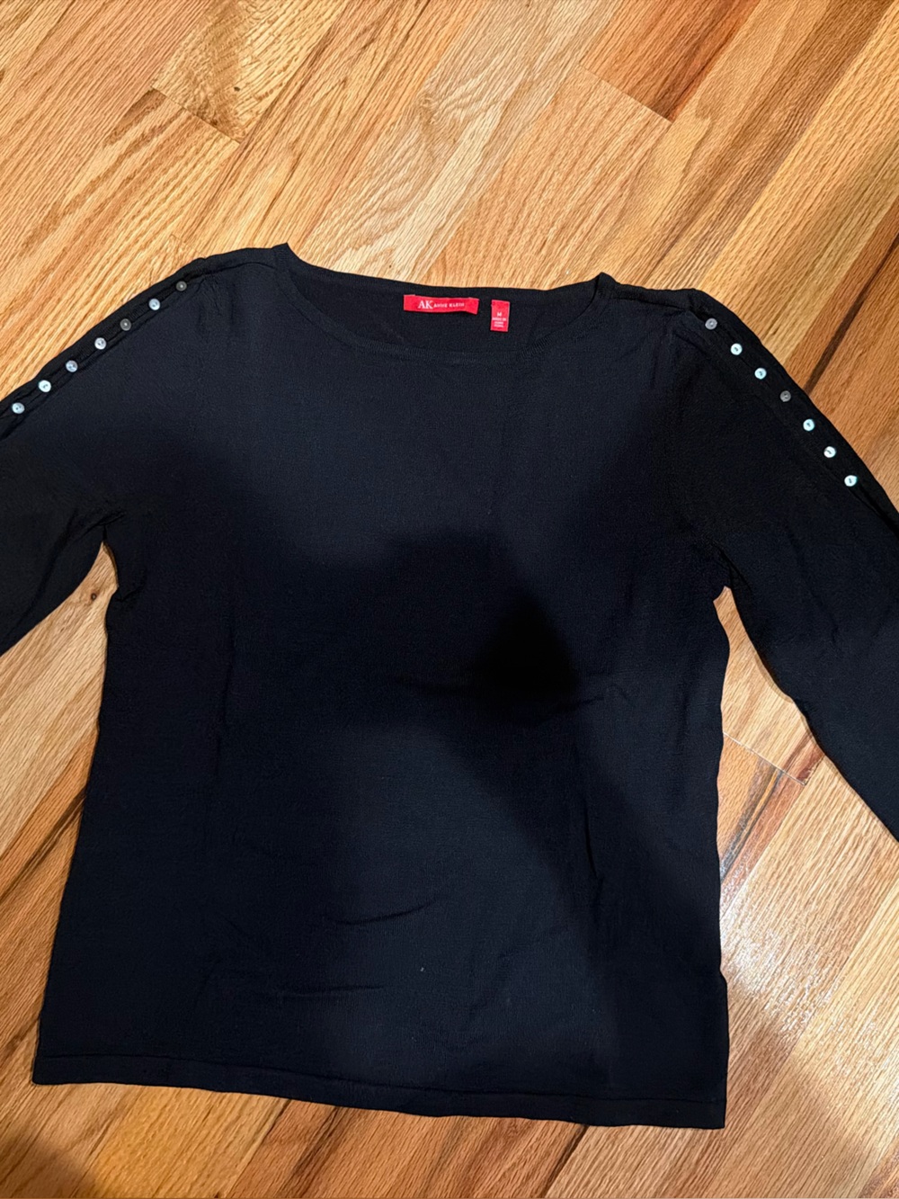 Anne Klein Black Crewneck Top with Shoulder Buttons